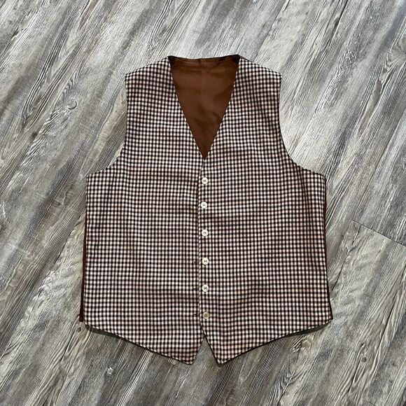 Vintage Reversible Brown Velvet Gingham Vest M - Picture 1 of 8